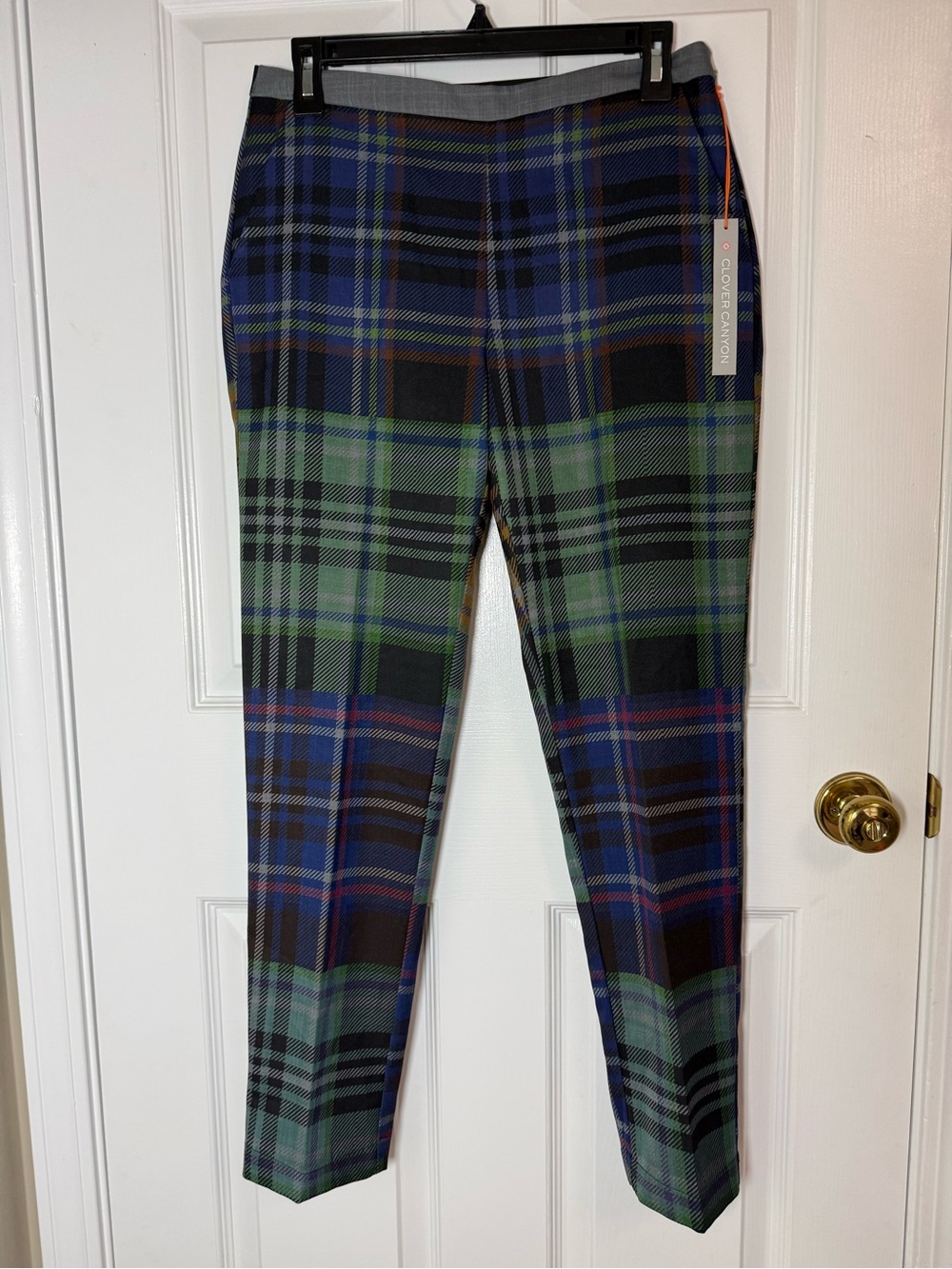 NWT Clover Canyon Plaid Patchwork Stovepipe Pants Trousers Tapered Multicolor S